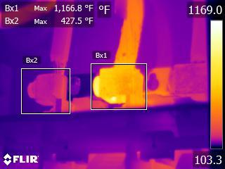 FLIR thermal image showing 1,166°F hotspot at the same bus bar connection